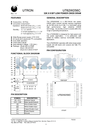 UT62W256CPC-35LL datasheet - Access time: 35 ns, 32 K x 8 Bit low power CMOS SRAM