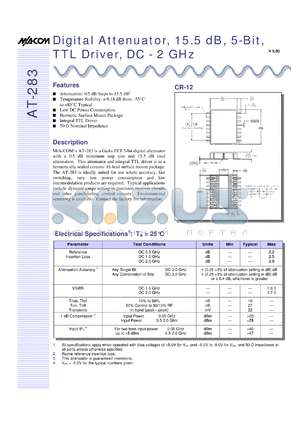 AT-283PIN datasheet - DC-2 GHz, 15.5 dB, 5-bit, digital attenuator, TTL driver
