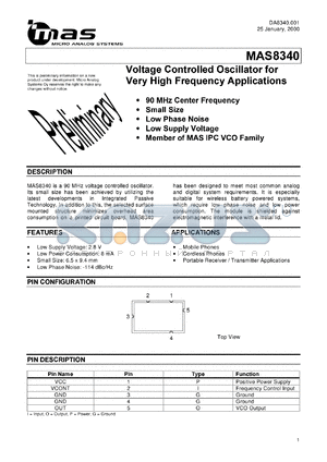 MAS8340 datasheet - Voltage controlled oscillator for very high frequency applications