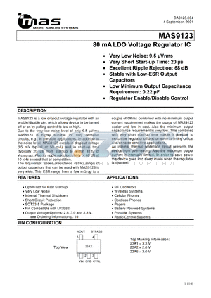 MAS9123AST6-T datasheet - 80 mA LDO voltage regulator IC. 3.0V