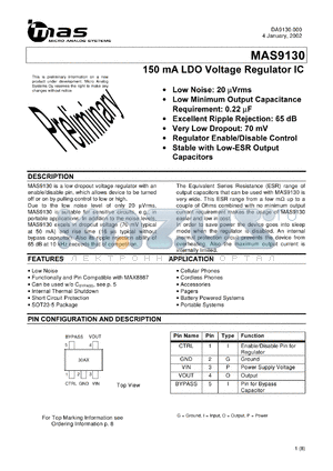 MAS9130AST2-T datasheet - 150 mA LDO voltage regulator IC. 2.80 V
