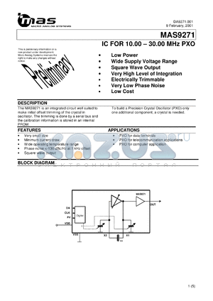 MAS9271ATG1 datasheet - IC for 10.00 - 30.00 MHz PXO