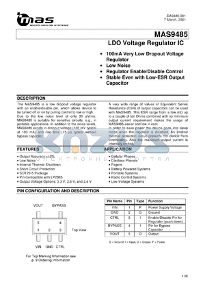 MAS9485AST2-T datasheet - LDO voltage regulator IC. 2.8 V