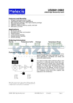 US2881L datasheet - CMOS high sensitivity latch