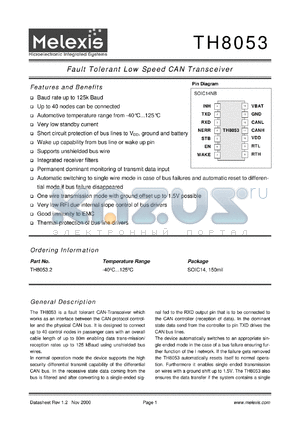 TH8052.2 datasheet - Fault tolerant low speed CAN tranceiver