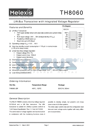 TH8060JDF datasheet - LIN bus transceiver with integrated voltage regulator