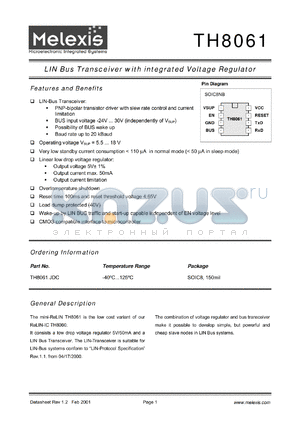 TH8061JDC datasheet - LIN bus transceiver with integrated voltage regulator