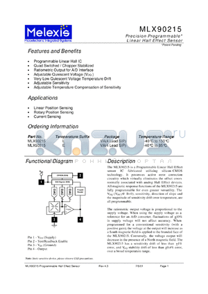 MLX90215E datasheet - Precision programmable linear hall effect sensor