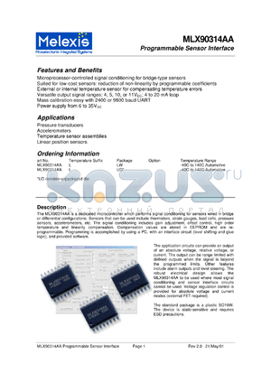 MLX90314AAL datasheet - Programmable sensor interface