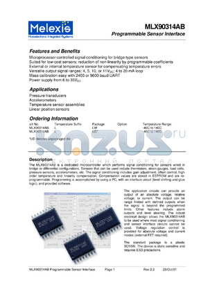 MLX90314ABL datasheet - Programmable sensor interface