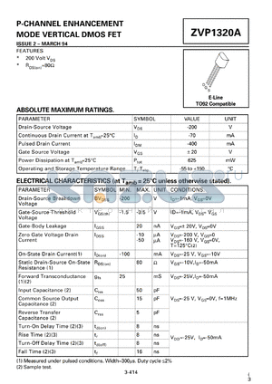 ZVP1320A datasheet - P-channel enhancement mode vertical DMOS FET