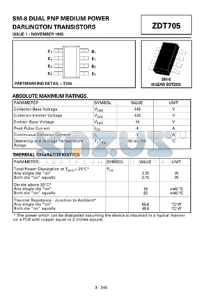 ZDT705 datasheet - Dual PNP medium power darlington transistor