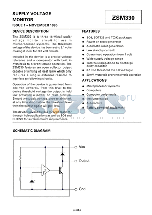 ZSM330N8 datasheet - Supply voltage monitor