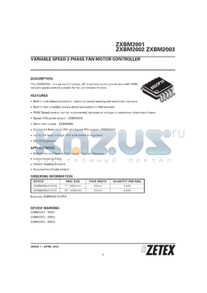 ZXBM2003TA datasheet - Variable speed 2-phase fan motor controller