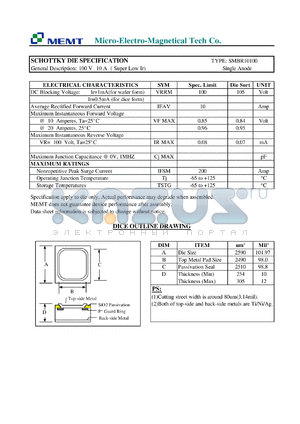 SMBR10100 datasheet - 100 V, Schottky die