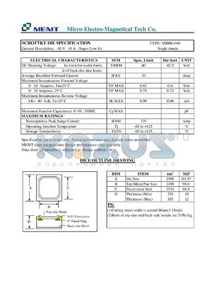 SMBR1040 datasheet - 40 V, Schottky die