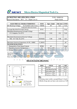 SMBR240 datasheet - 40 V, Schottky die