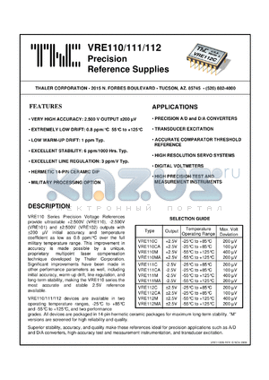 VRE110MA datasheet - Precision reference supply