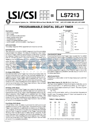 LS7213-S datasheet - Programmable digital delay timer