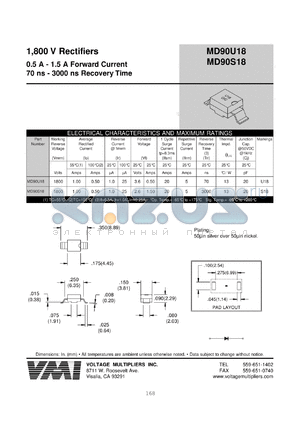 MD90S18 datasheet - 1800 V rectifier, 1.5 A forward current, 3000ns recovery time