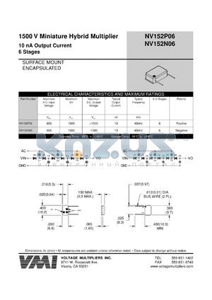 NV152P06 datasheet - 1500 V miniature hybrid multiplier, 10nA output current