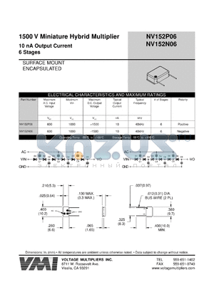 NV152N06 datasheet - 1500 V miniature hybrid multiplier, 10nA output current