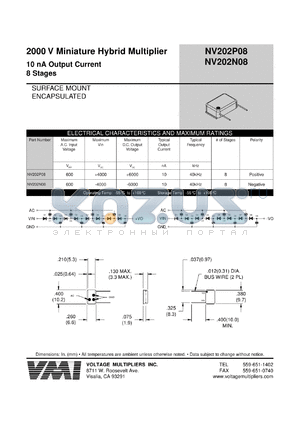 NV202P08 datasheet - 2000 V miniature hybrid multiplier, 10nA output current