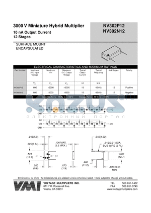 NV302N12S datasheet - 3000 V miniature hybrid multiplier, 10nA output current