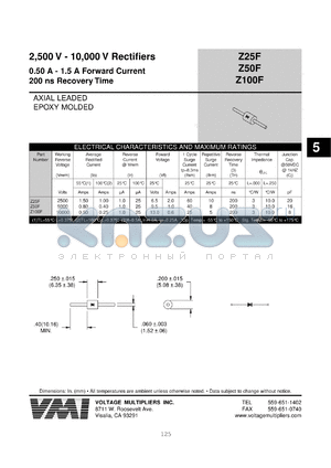 Z50F datasheet - 5000 V rectifier 0.5-1.5 A forward current, 200 ns recovery time