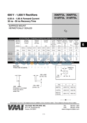 X10FF5L datasheet - 1000 V rectifier 0.5-1.0 A forward current, 50 ns recovery time