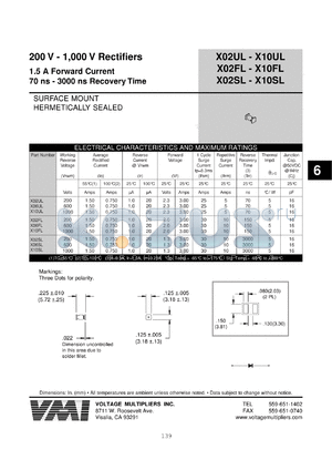 X10UL datasheet - 1000 V rectifier 1.5 A forward current, 70 ns recovery time