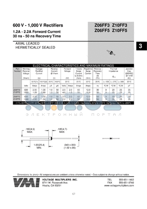 Z06FF5 datasheet - 600 V rectifier 0.5-1 A forward current, 50 ns recovery time