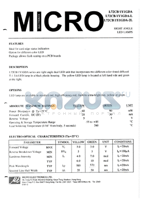 L72CB1Y1GDA datasheet - Right angle color led lamp