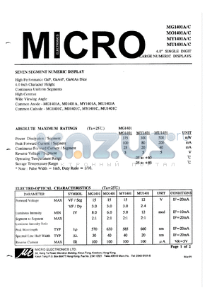 MO1401C datasheet - Seven sigment numeric display