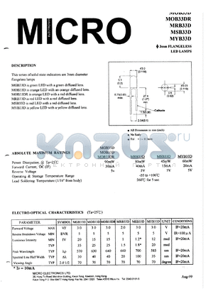 MOB33D datasheet - 90mW, 5V 3mm flangeless led lamp