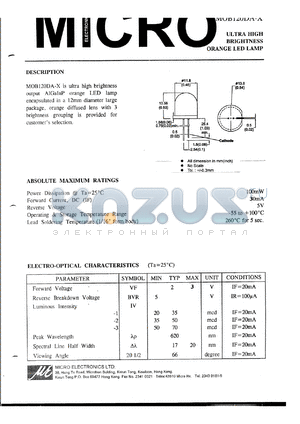 MOB120DA-3 datasheet - 5V, 100mW ultra high brightness orange LED lamp