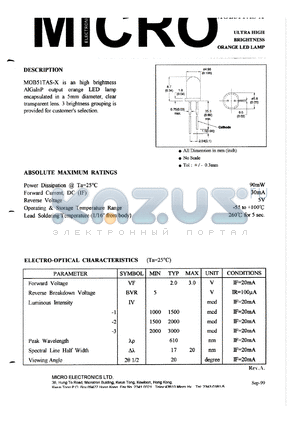 MOB51TAS-2 datasheet - 5V, 90mW orange LED lamp