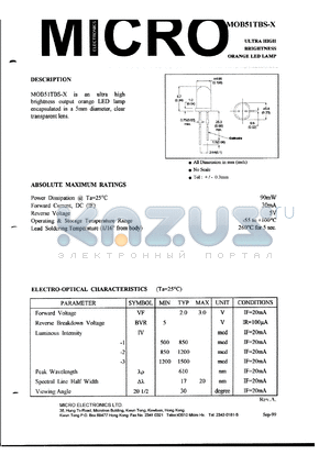 MOB51TBS-1 datasheet - 5V, 90mW orange LED lamp