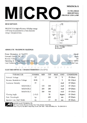 MOZ51CK-2 datasheet - 5V, 90mW ultra high brightness orange LED lamp