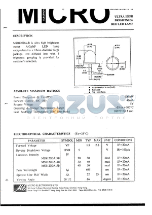 MSB120DA-3B datasheet - 5V, 100mW ultra high brightness red LED lamp