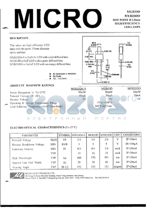 MYB20DO datasheet - 5V, 60mW ultra high brightness red LED lamp