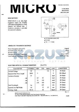 MSB51DA-5B datasheet - 5V, 100mW ultra high brightness red LED lamp