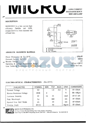 MU32DH-5 datasheet - 5V, 100mW low current high efficiency red LED lamp