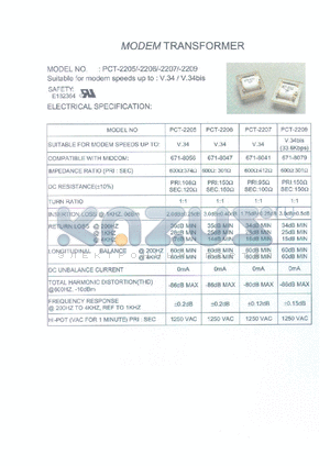 PCT-2208 datasheet - Transformer for modem