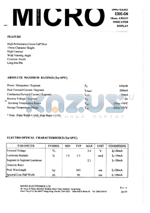 E30E-GN datasheet - 100mW, 5V; 10mm, 4-digit indicator display