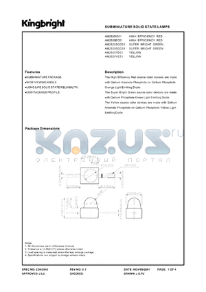 AM2520YC01 datasheet - Subminiature solid state lamp. Yellow (peak wavelength 590 nm). Lens type water clear.