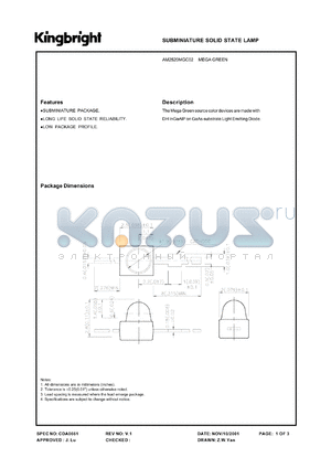 AM2520MGC02 datasheet - Subminiature solid state lamp. Mega green (peak wavelength 574 nm). Lens type water clear.