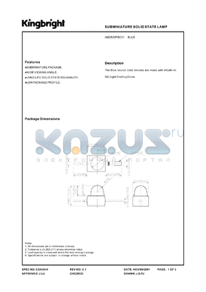 AM2520PBC01 datasheet - Subminiature solid state lamp. Blue (peak wavelength 468 nm). Lens type water clear.