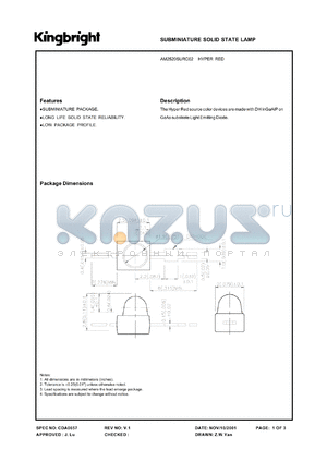 AM2520SURC02 datasheet - Subminiature solid state lamp. Hyper red (peak wavelength 640 nm). Lens type water clear.