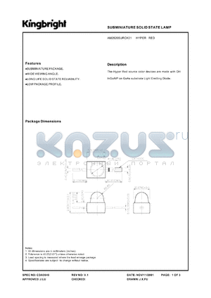 AM2520SURCK01 datasheet - Subminiature solid state lamp. Hyper red (peak wavelength 640 nm). Lens type water clear.